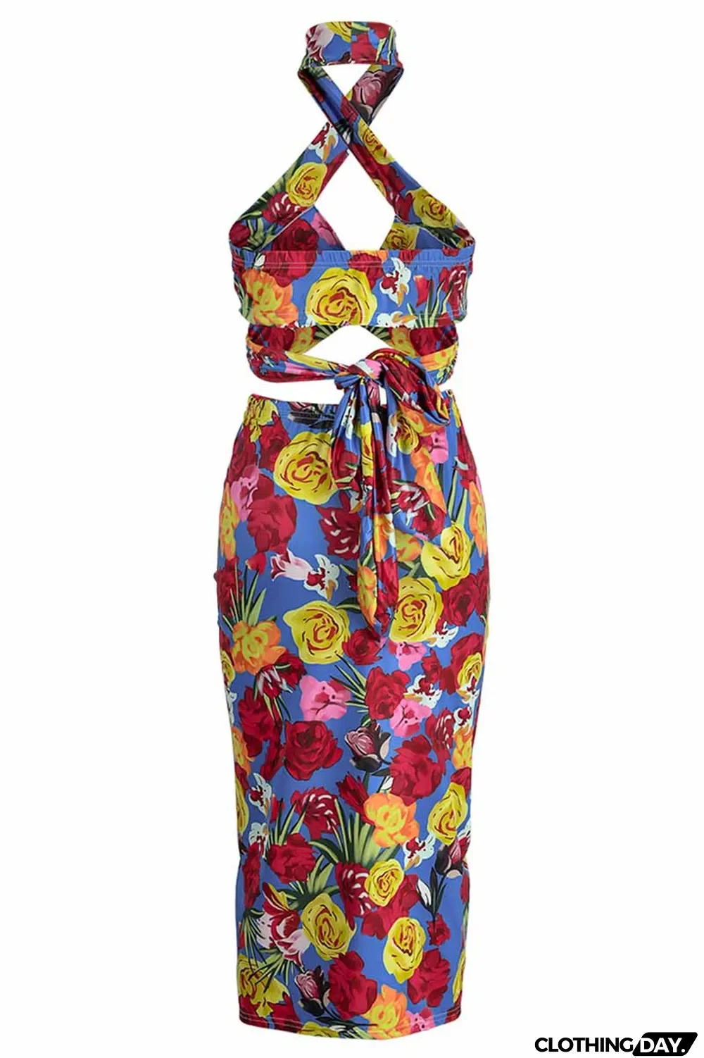 Green Fashion Street Print Patchwork Halter Sleeveless Two Pieces