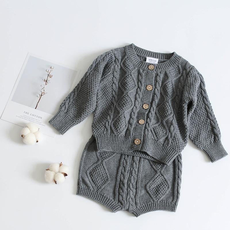 Brand Cotton Boys Girls Baby Knit Sweater Cardigan + Shorts Suit New 2019 Autumn Winter Children Clothing Baby Clothes Suit
