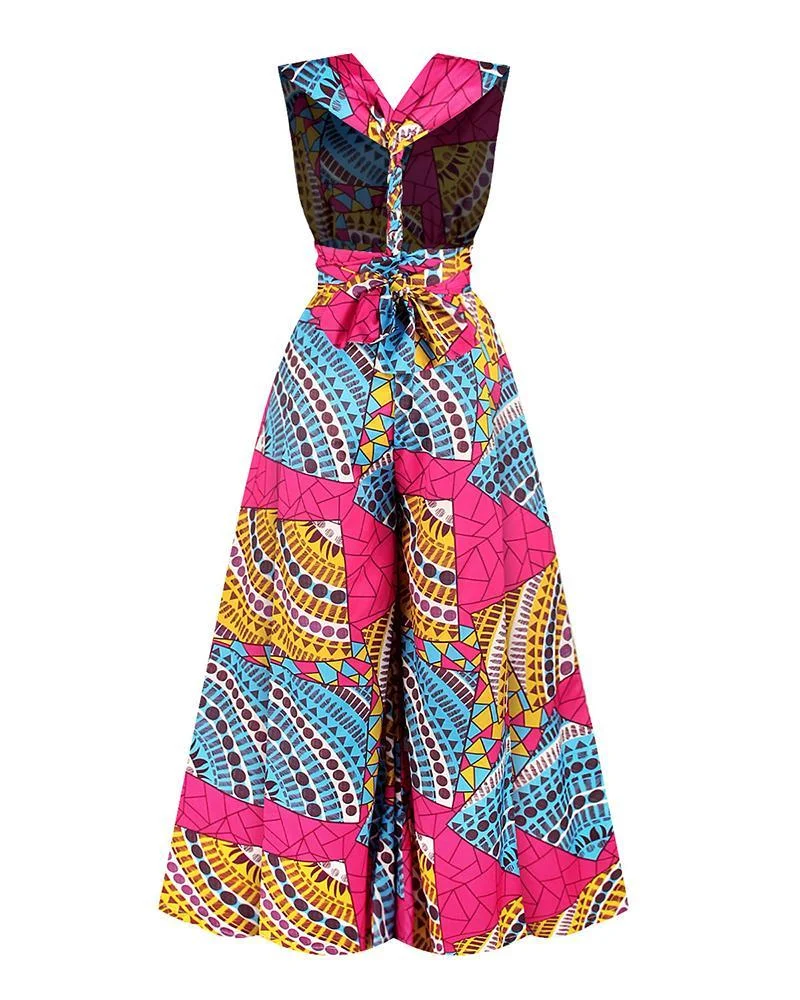 Versatile Printed Lace-Up Jumpsuit