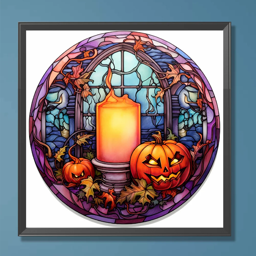 Diamond Painting - Full Round Drill - Stained Glass Scary Halloween(Canvas|30*30cm)