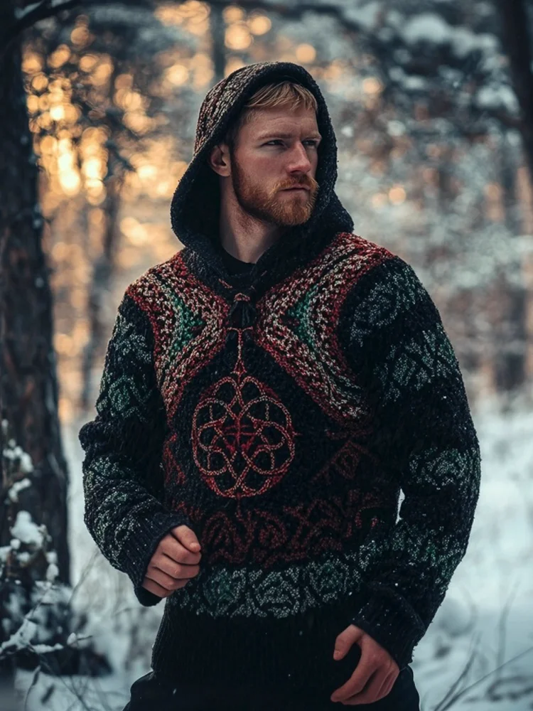 Welsh Viking Pattern Men's Hooded Sweater