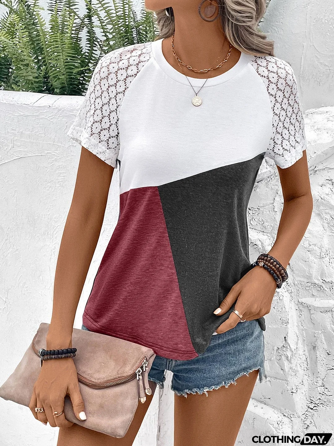 Color Block Raglan Sleeve Round Neck Tee