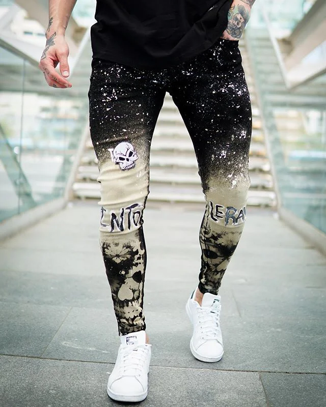 Casual Fashion Street Graffiti Skull Gradient Print Trousers
