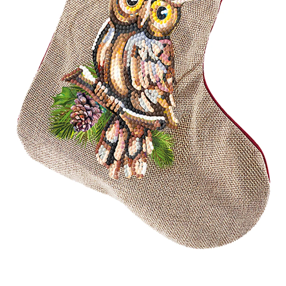 DIY Owl Christmas Socks Decor DIY Diamond Art Kits for Family Party Decoration(20*35cm)