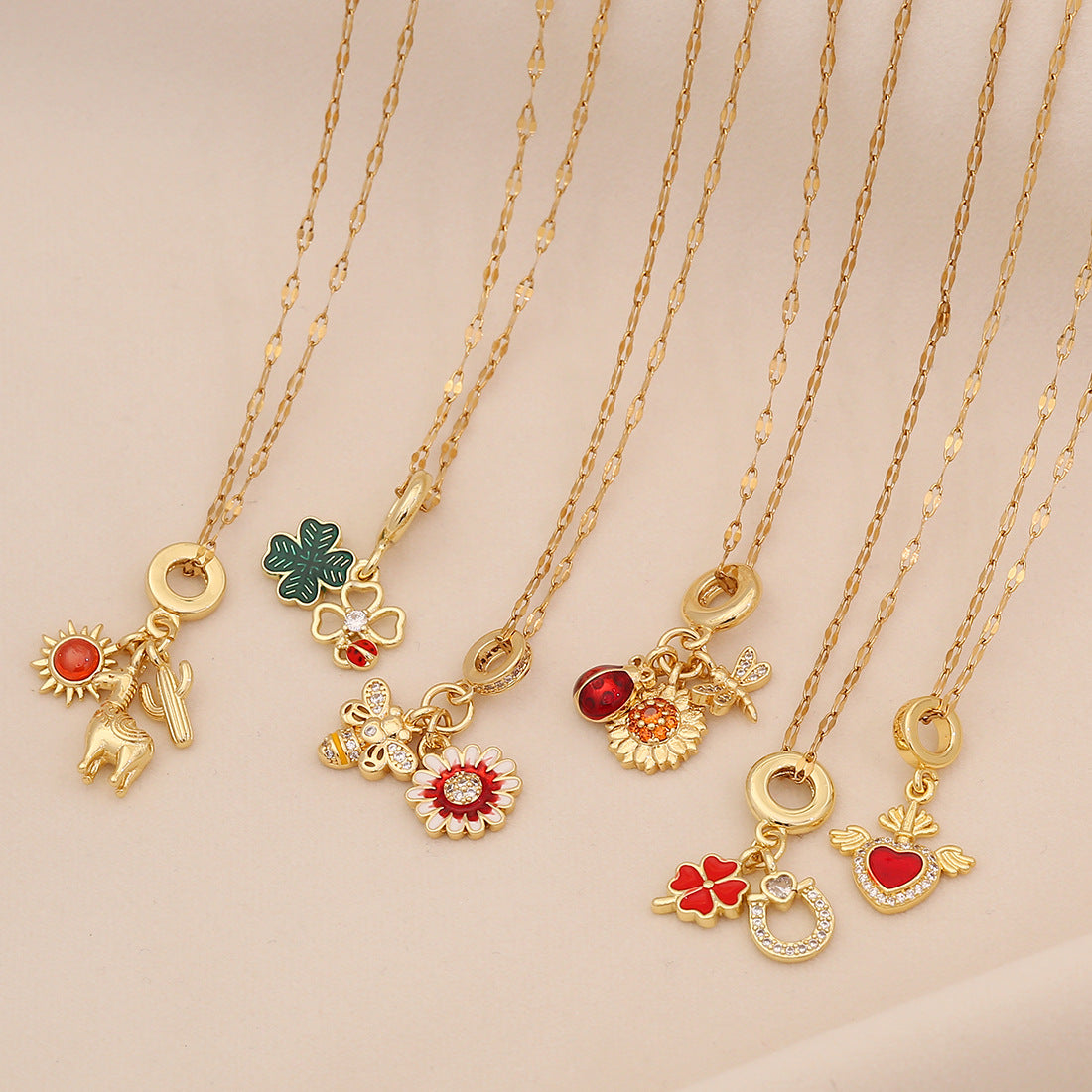 Diamond-Studded Four-Leaf Clover Pendant Color-Preserving Diy Necklace Fashion Love Daisy N1523