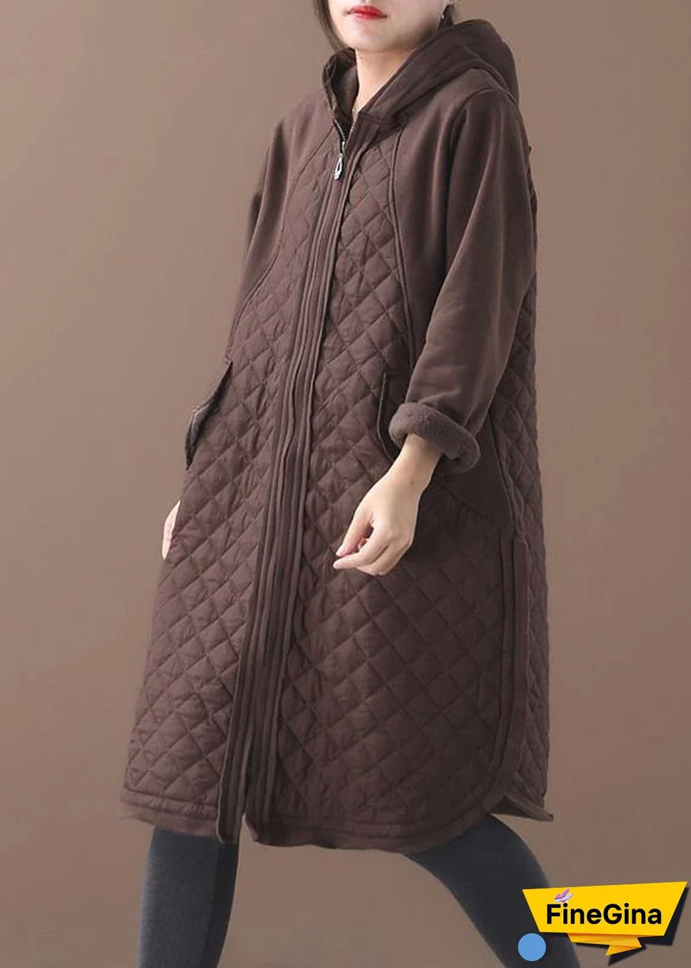 French chocolate Plus Size coats women Inspiration hooded patchwork coats