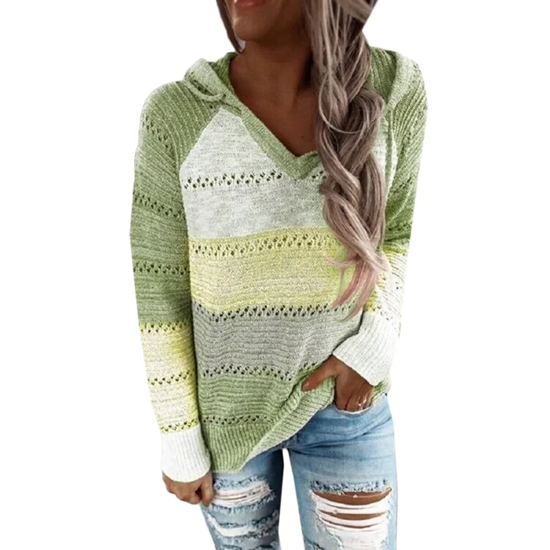 Light Green Colorblock Hooded Sweater
