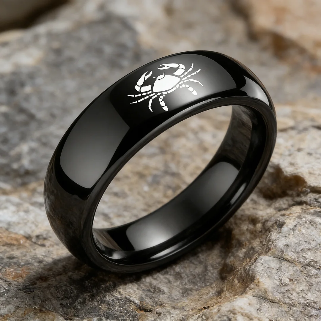 Black Cancer Couples Dome Tungsten Carbide Rings Prints Laser Design Domed Tungsten Wedding Band 4MM 6MM 8MM Width