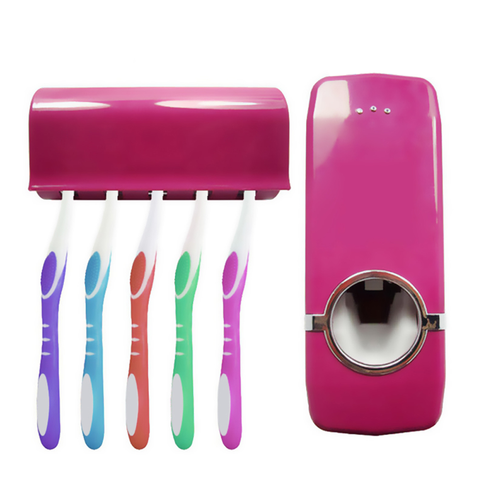 

Wall Mount Rack Automatic Toothpaste Dispenser +5 Toothbrush Holder, 玫红色, 501 Original