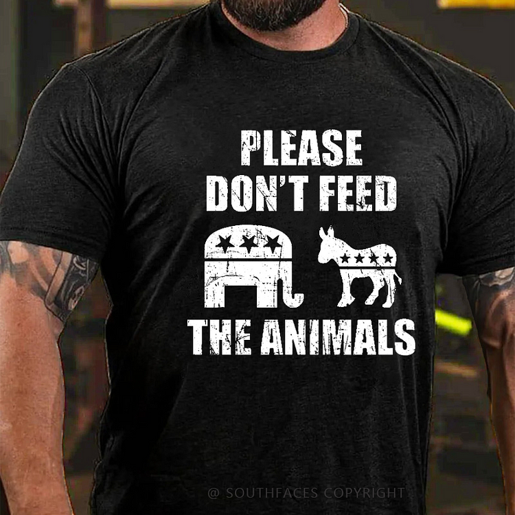 Please Don't Feed The Animals (Donkey And Elephant) Print T-shirt