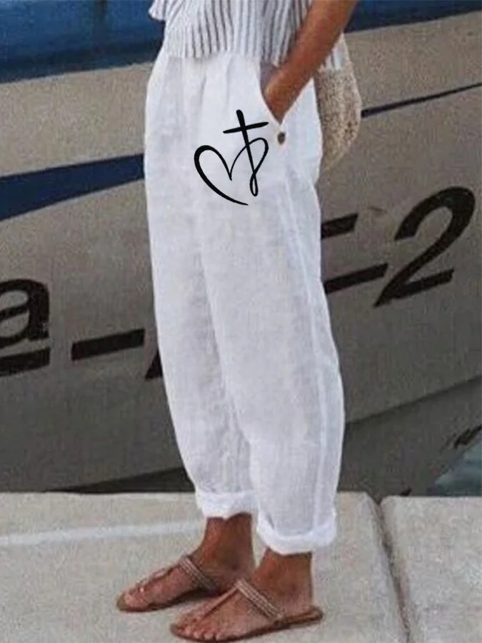 Women'sHeart with a cross Faith casual pants-mysite