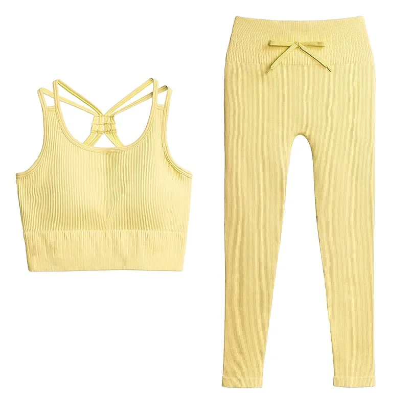 SVOKOR Sport Two Piece Sets Women Gym Tracksuits Workout 2Pcs Sexy Running Leggings Cycling Shorts Fitness Vest Short Crop Tops