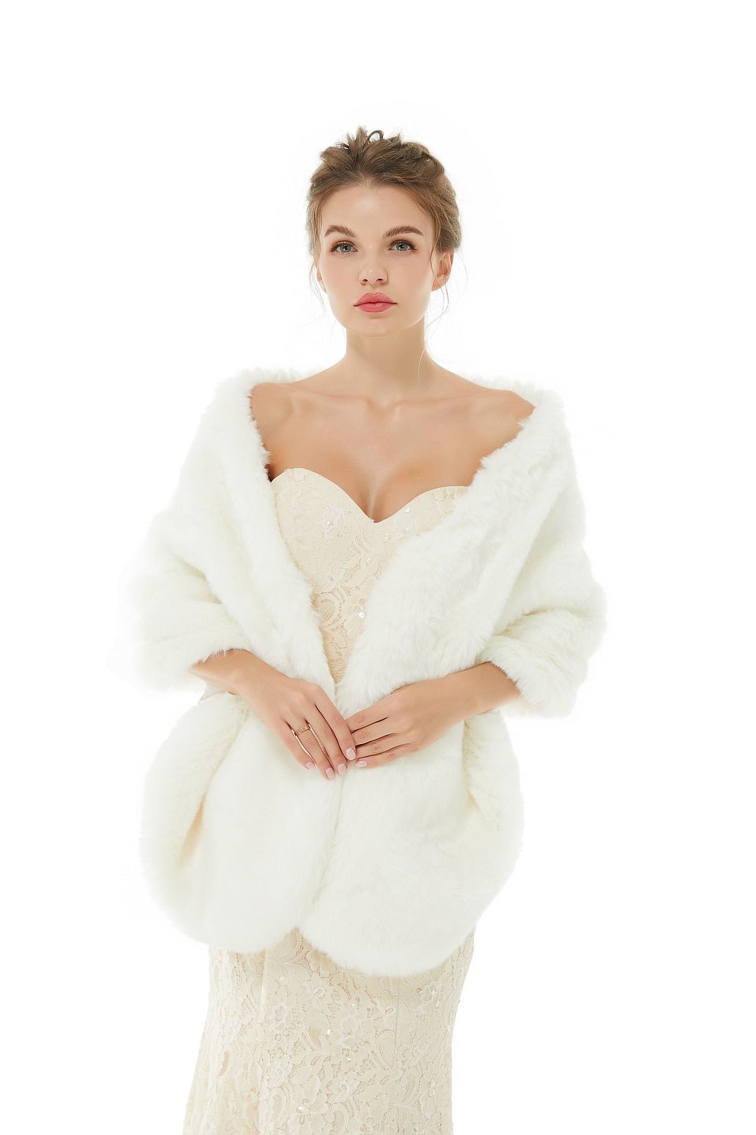 Luluslly White Winter Faux Fur Wrap Bride Shawl On Sale