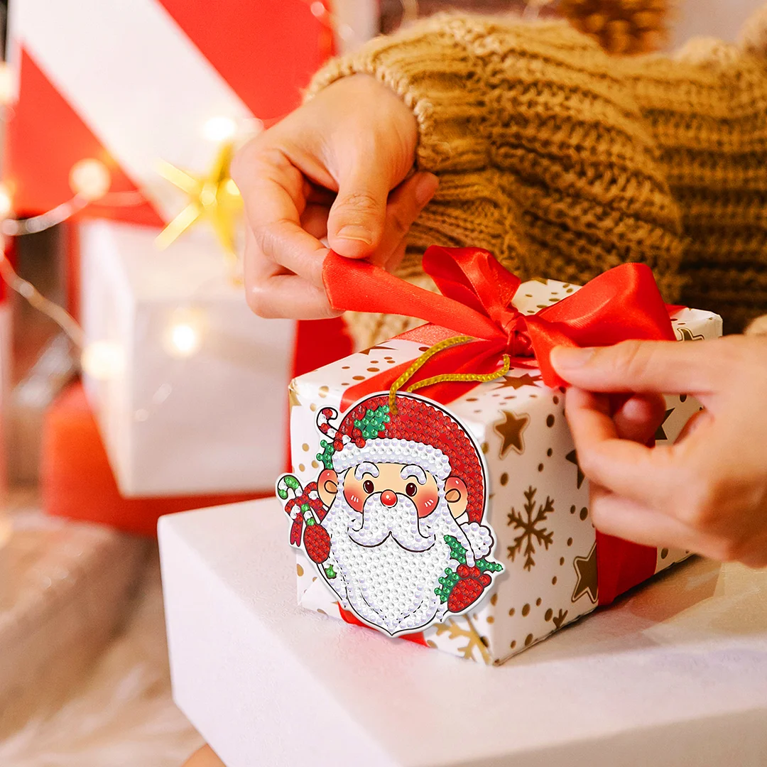 10pcs Christmas Diamond Painting Ornament Santa Calus(Single-sided Shaped Diamond)