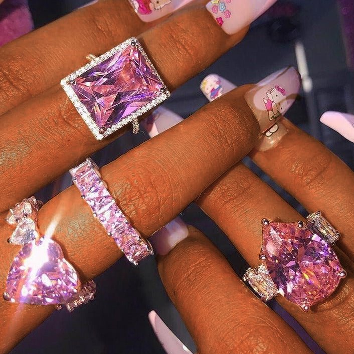 Big Pear Pricess Cut full Tear Drop Pink Pinky Ring-VESSFUL