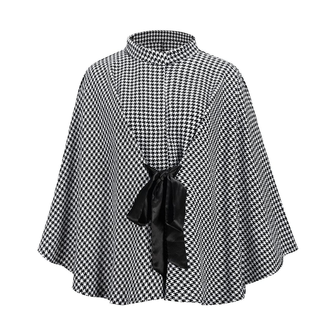 Houndstooth Cape Coat Casual Loose Cloak Top Pullover Shirt