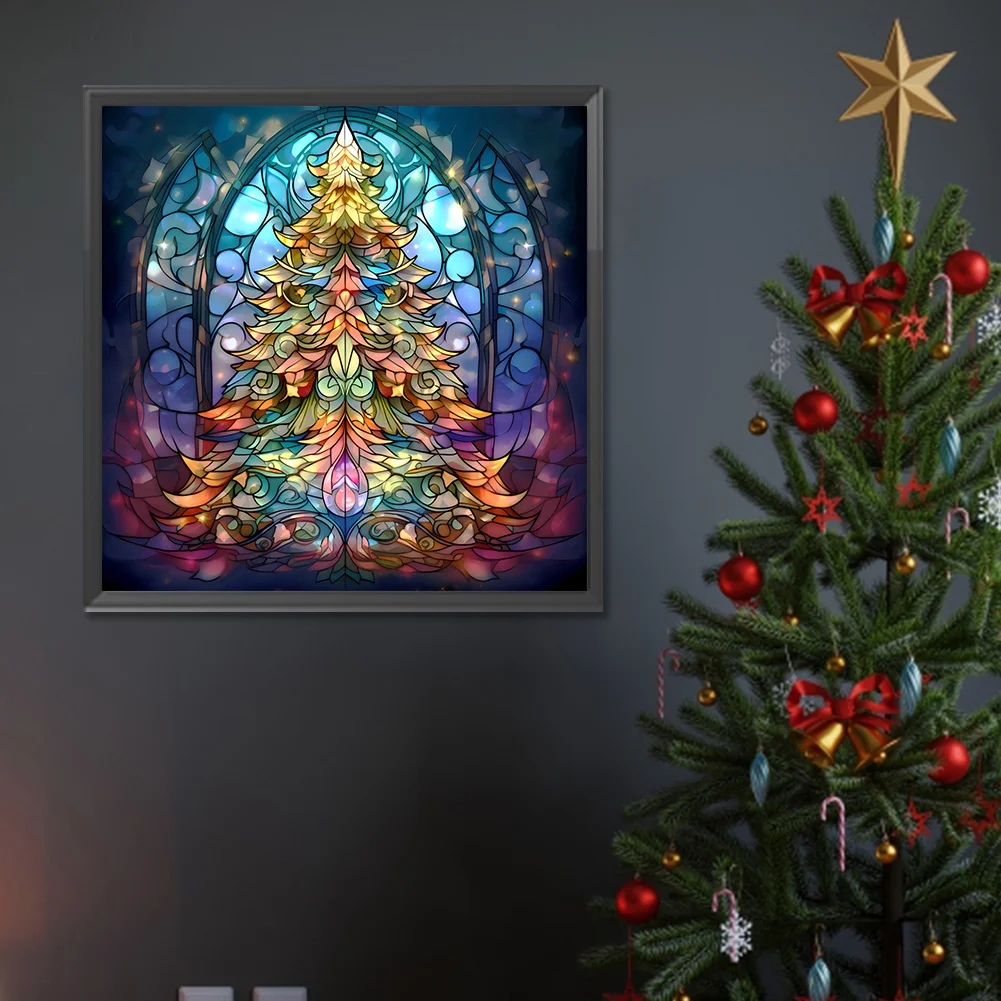 Diamond Painting - Full Round Drill - Stained Glass Christmas Tree(Canvas|30*30cm)
