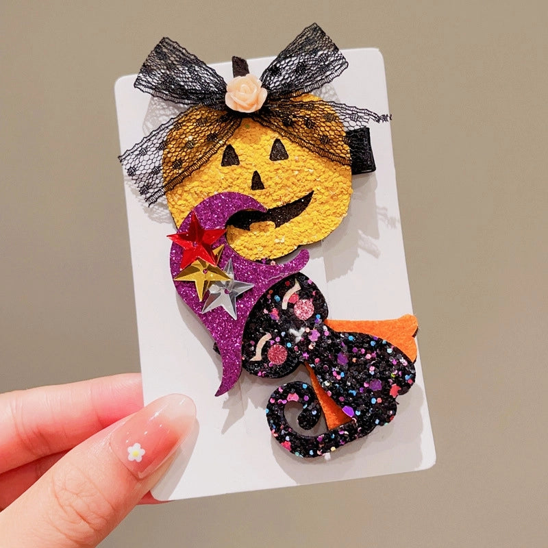Halloween Cute Funny Women’s Pumpkin Cat Bow Knot Hair Clip