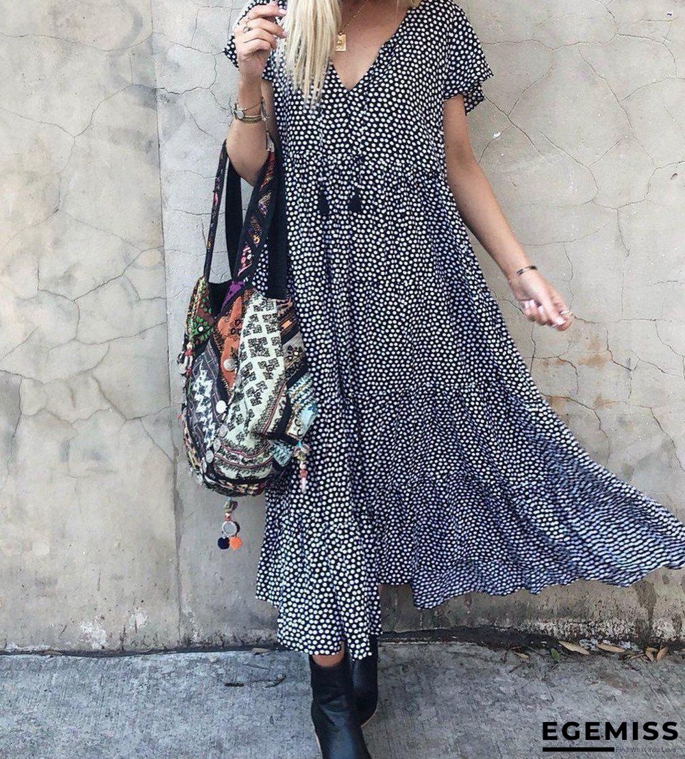 Boho Flutter Sleeves Polka Dot Midi Dress | EGEMISS