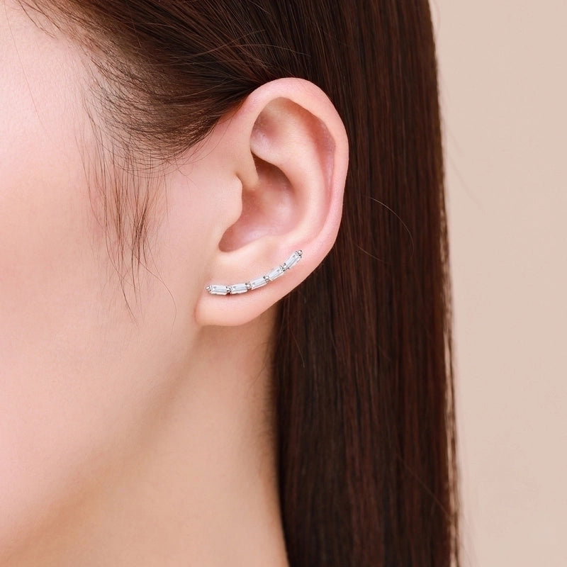 1 Pair 925 Sterling Silver Zircon Lines Ear Studs