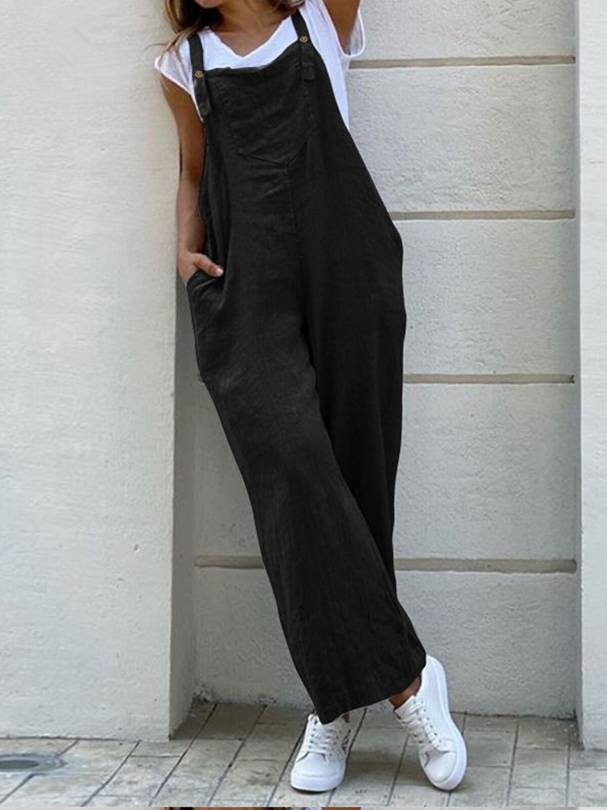 Women's Casual Solid Color Wide Leg Jumpsuit