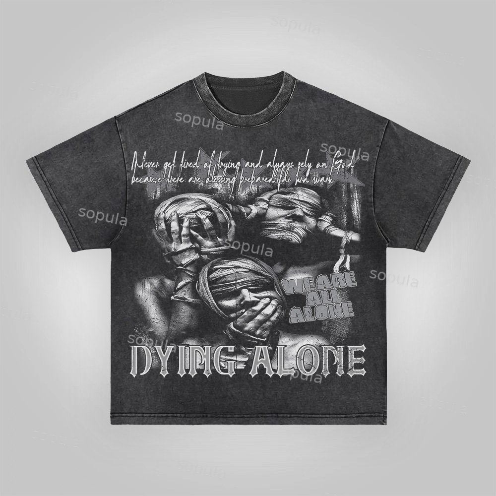 Vintage We Are All Alone Abstract Human Face Graphics Acid Wash T-shirt - Sopula｜Premium Graphic Tees & Graphic Clothing