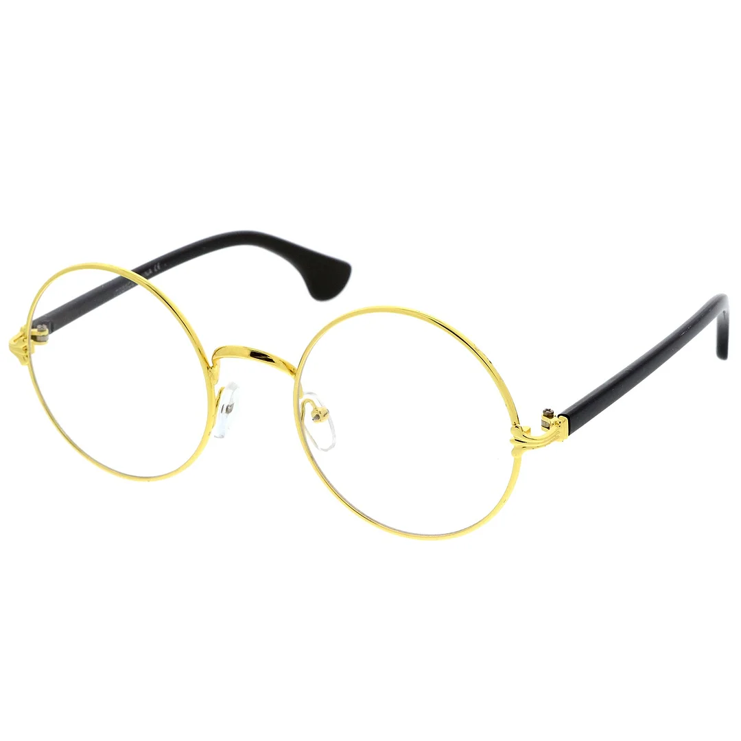Classic Slim Metal Frame Clear Lens Round Eyeglasses 53mm
