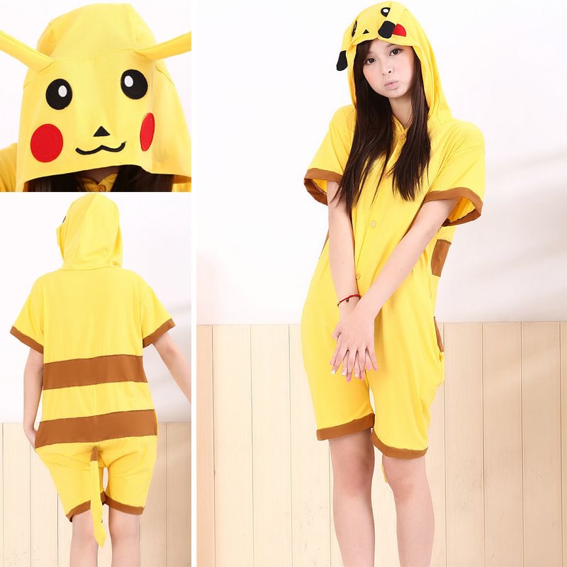 Pokemon Pikachu Pajamas Animal Onesie Hoodie Kigurumi Short Sleeve-Pajamasbuy