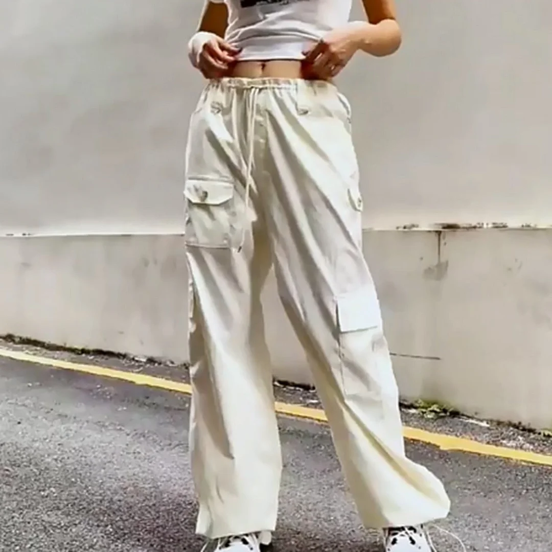 Uforever21 2023 Autumn New Fall Outfits Y2k Baggy Cargo Pants Parachute Trouser Blue Palazzo Wide Leg Multipockets Straight Streetwear Fall  Fashion Women Clothes