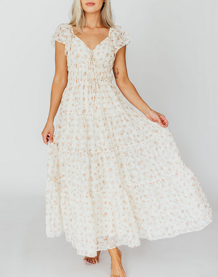 Charming Floral and Plaid Ruffle Maxi Dress