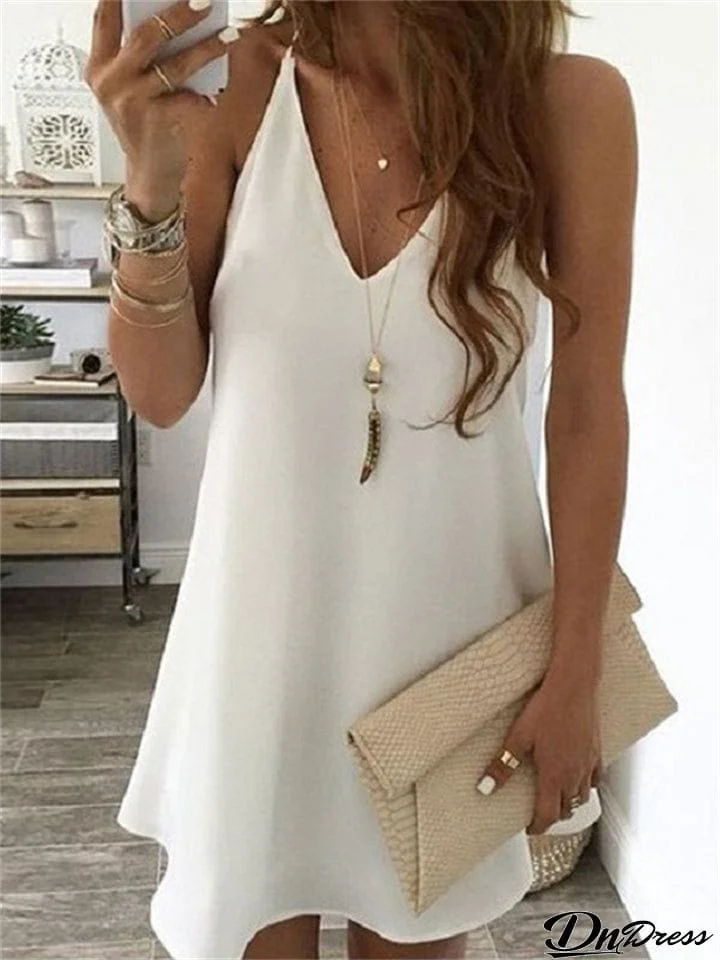 Summer Super Soft Chiffon V Neck Mini Dress for Lady