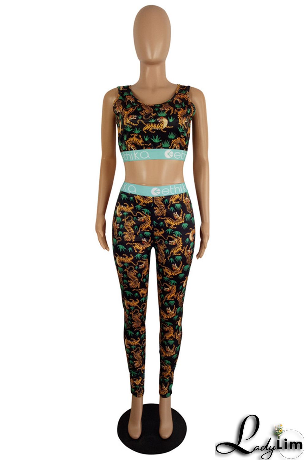 Multicolor Fashion Casual Sportswear Print Patchwork O Neck Sleeveless Two Pieces