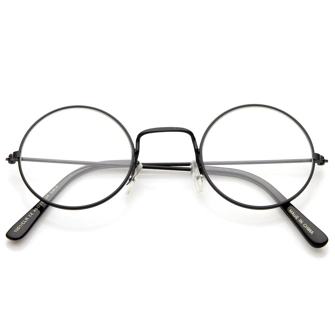 Classic Small Metal Frame Slim Temples Clear Lens Round Eyeglasses 44mm