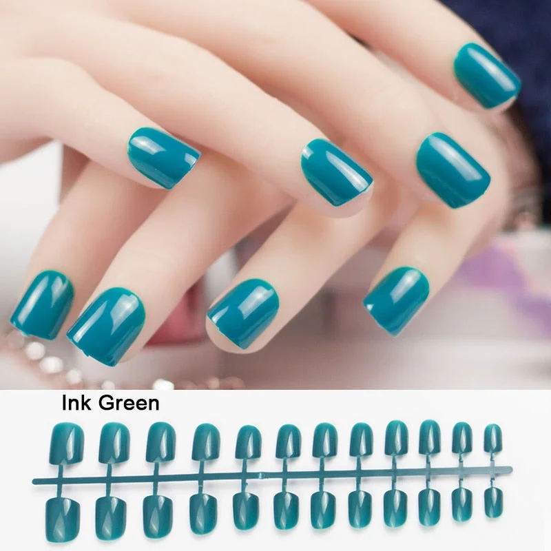 5 Sets/Lot 24pcs Artficial Nails Pure Color Fake Nails Art Decoration Short Square Head Full Cover False Nail Art Tips Display-Nail Inspo