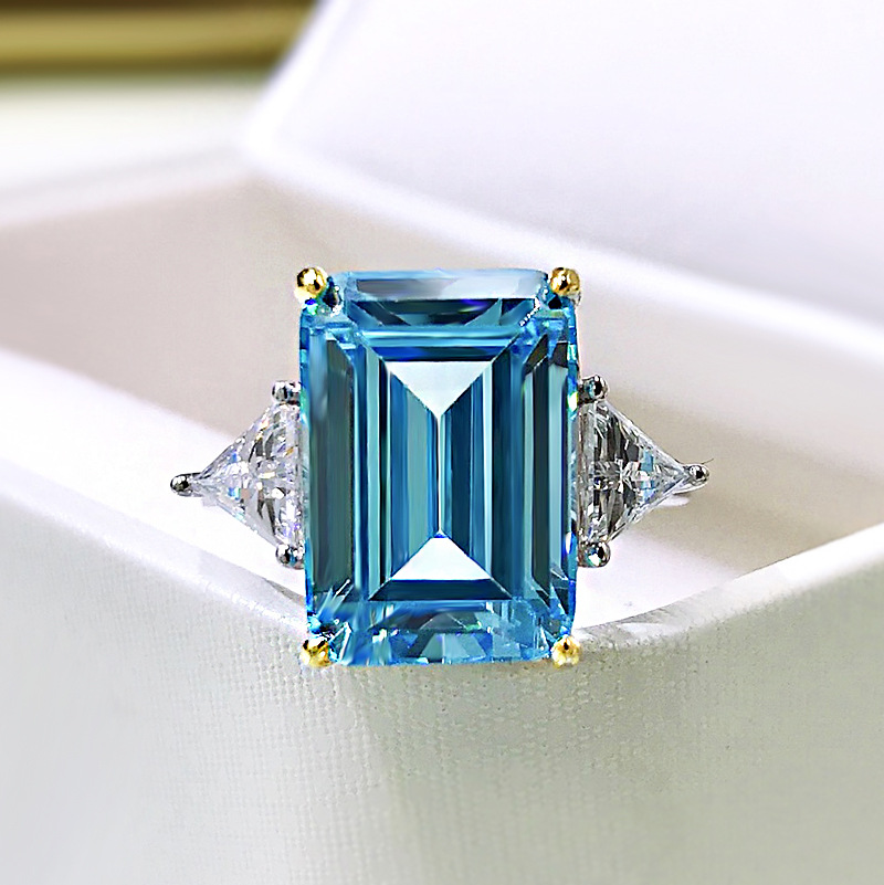 MIKAMU new S925 silver 10*14 rectangular car flat high carbon diamond ring women's simple and atmospheric diamond ring