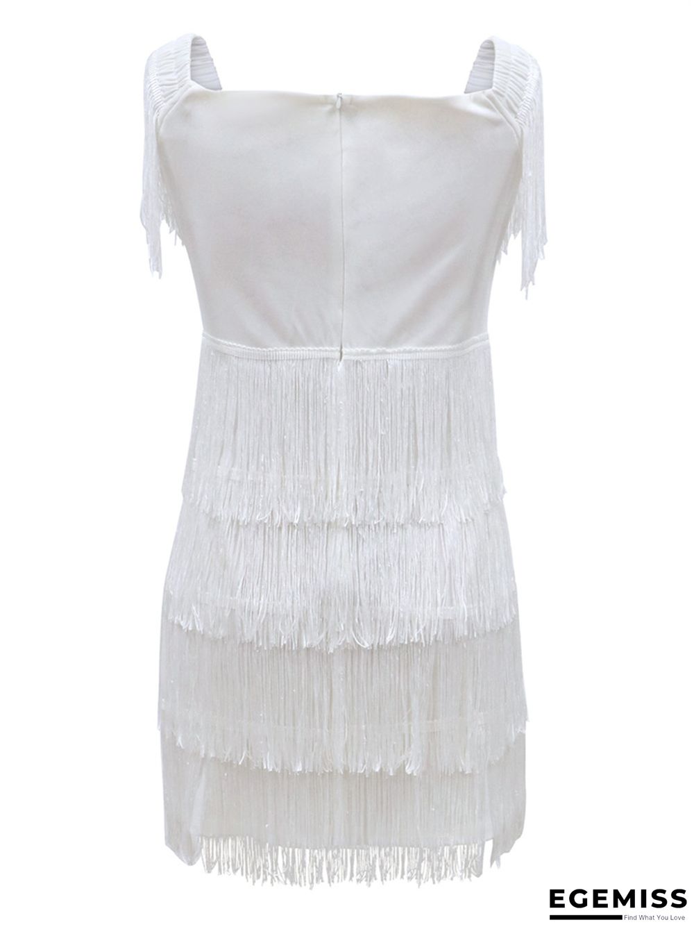 Hot Women's Clothing Spot New Off Shoulder Fringe Tight White Dresses | EGEMISS