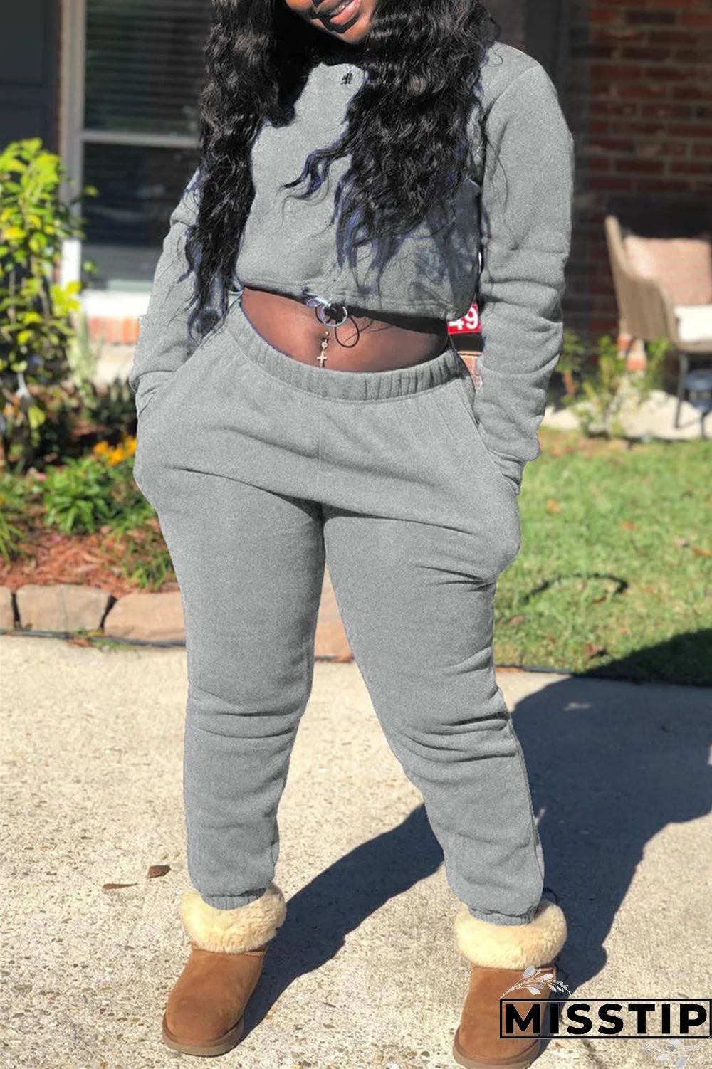 Coffee Fashion Casual Solid Basic O Neck Long Sleeve Two Pieces