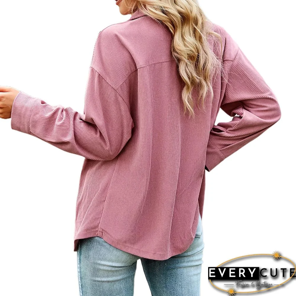 Pink Solid Buttoned Woolen Shirt with Pocket