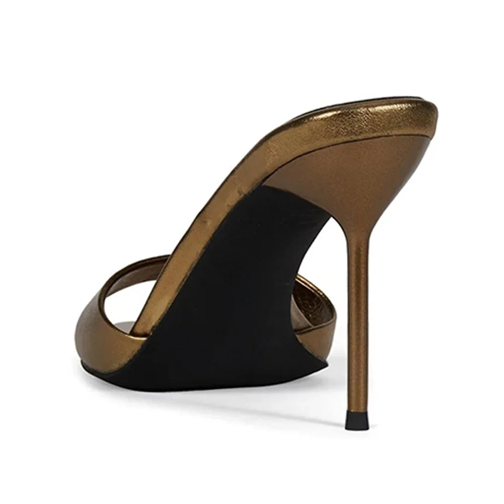 Stylish Metallic Open Round Toe Comfortable Mule Heels in Gold