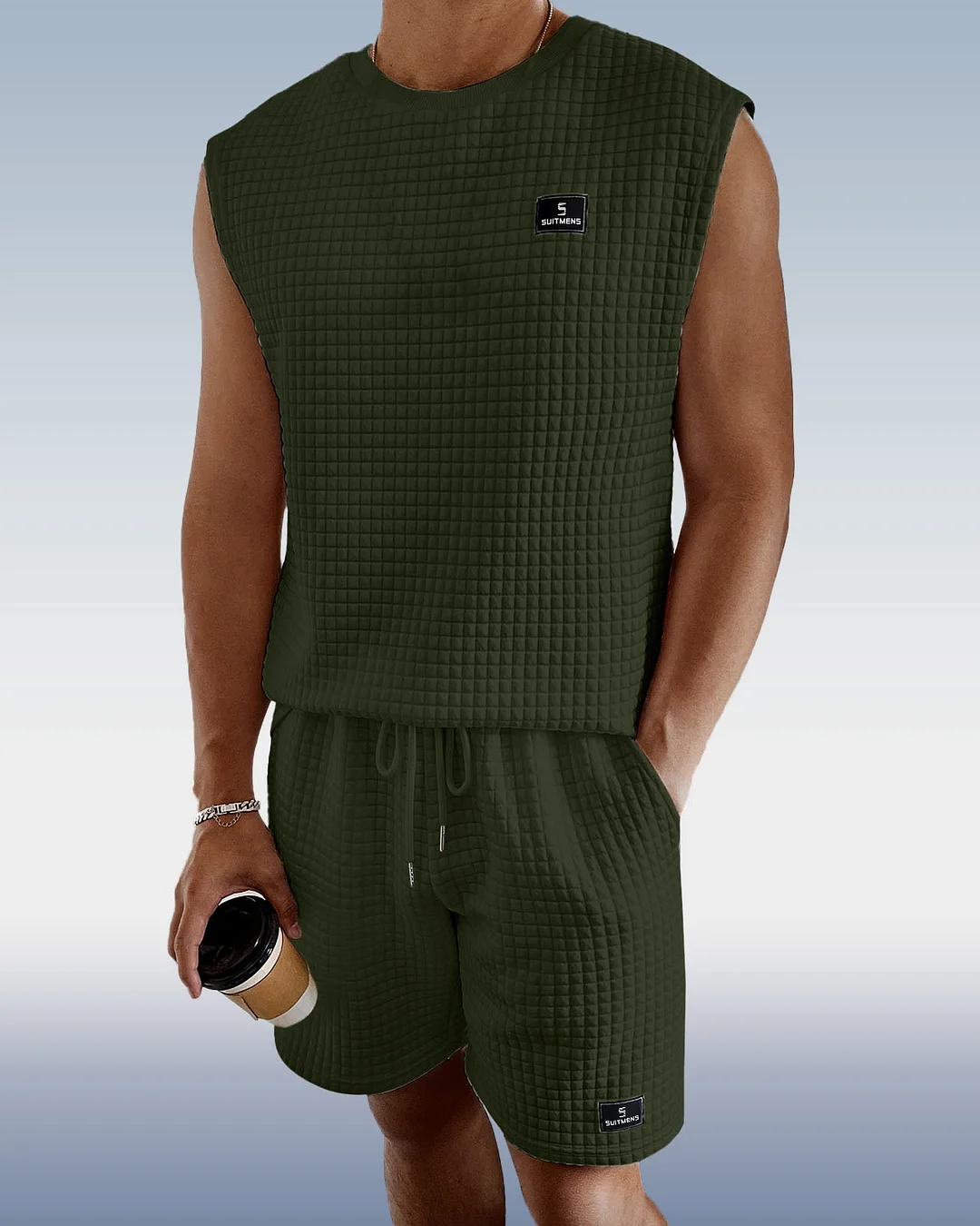 Suitmens Men's Green sleeveless set