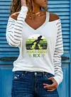 Off Shoulder Top Woman Print T-shirt