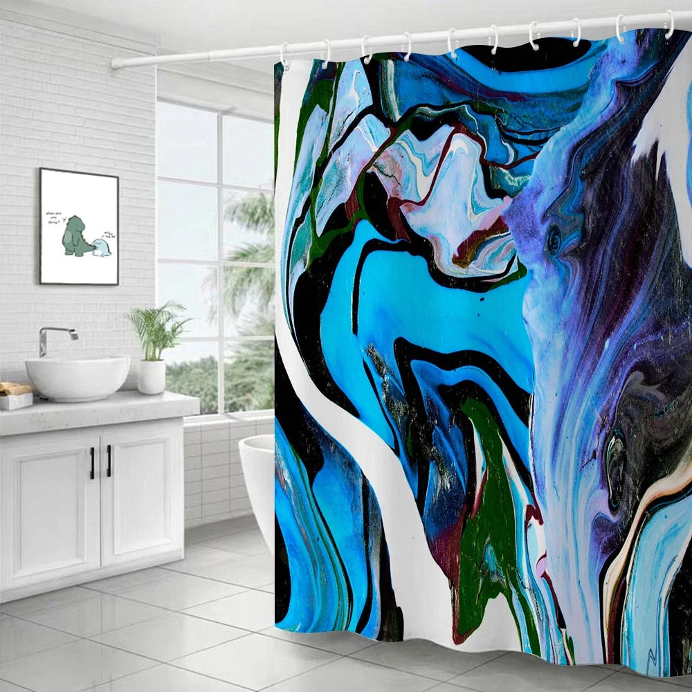 Polyester Abstract Marble Shower Curtain 3D Stripe Printing Colorful Bathroom Curtains Waterproof Fabric Bath Curtain Decor