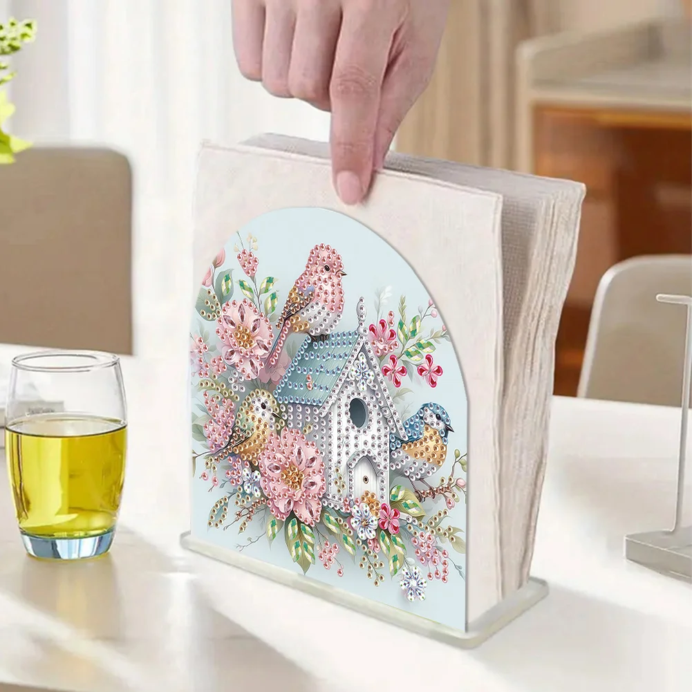 5D DIY Acrylic Bird Diamond Art Painting Napkin Holder Set Home Decor