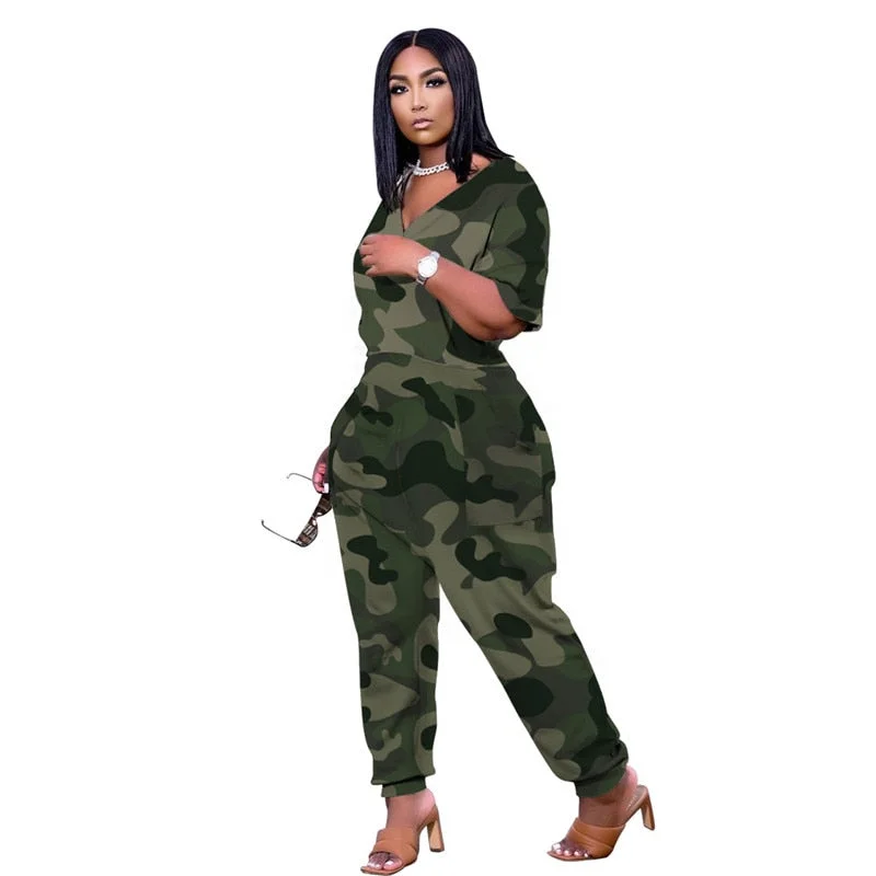 Plus Size Clothing 3xl Jumpsuit Women Wholesale Items Camouflage Leopard Cargo Casual Hot Sale New One Piece Outfit Dropshipping