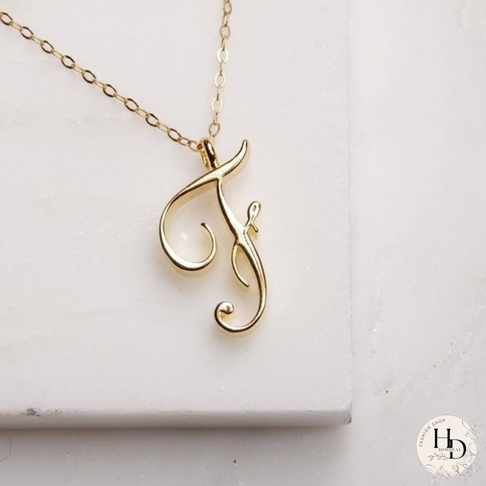 Letter Name Necklace Alphabet Initial Cursive Gold Silver Personalized Bridesmaid Gift