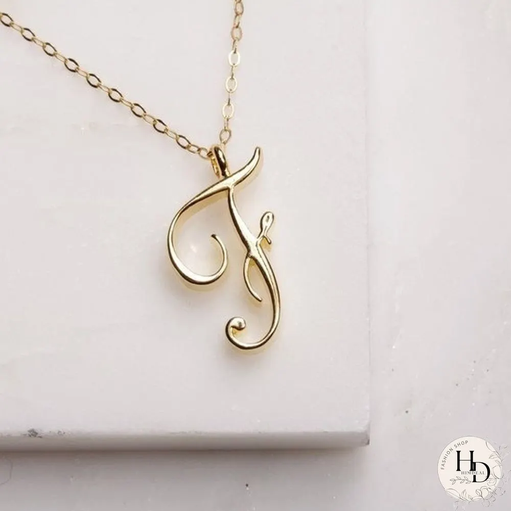Letter Name Necklace Alphabet Initial Cursive Gold Silver Personalized Bridesmaid Gift