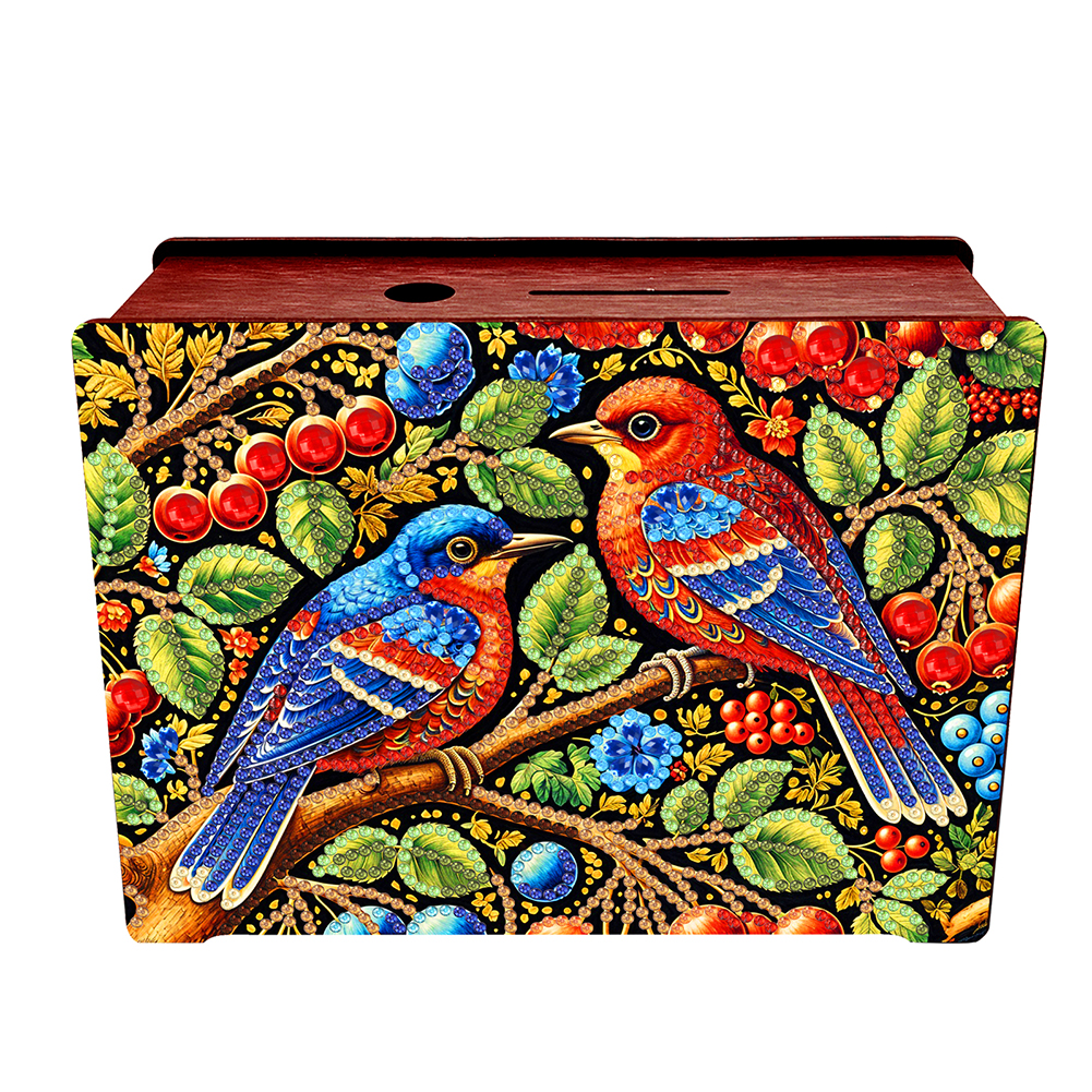 Diamond Painting Piggy Bank Wooden Coin Bank for Home Decor and Gift (Bird)