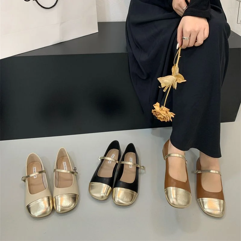 Churchf Churchf Head Flat Sole Single Shoes Shallow Mouth 2023 New Leisure Soft Soles Small Leather Shoes Buckle One Foot Mary Jane Shoes Girl
