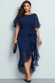 navy blue chiffon dress plus size Plus Size Navy Blue Lace Top Chiffon Maxi Dress