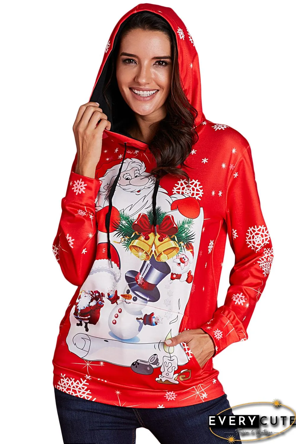 Red Christmas Pullover Santa Claus Accent Hoodie
